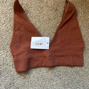NWT boutique Rust Ribbed V-Neck Crop Top OS